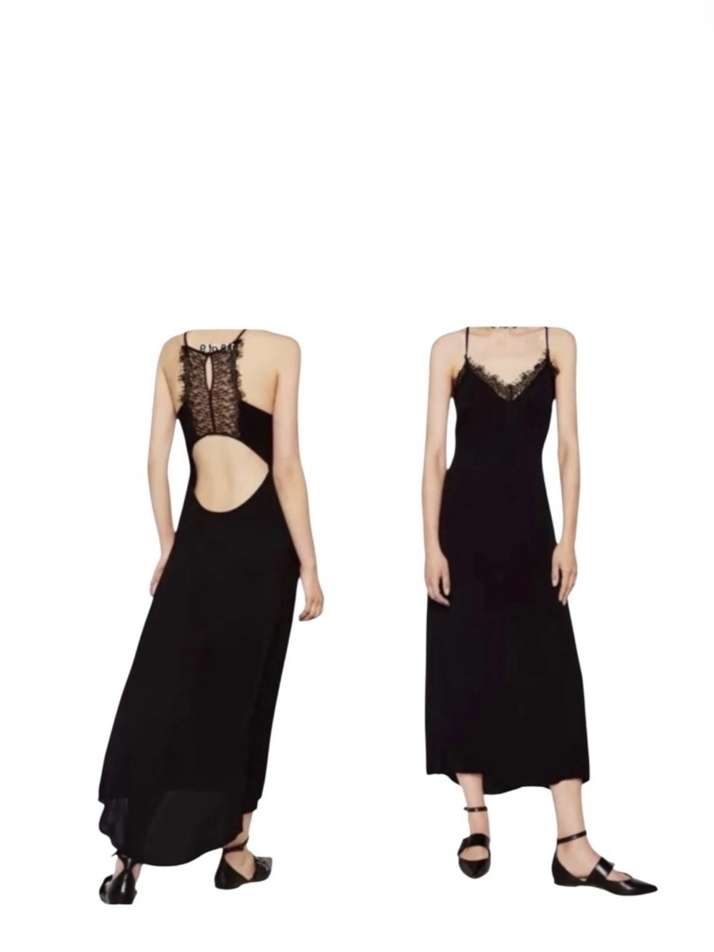 Whimsigoth Y2K Zara Open Back Satin Lace Trim Black Slip Dress